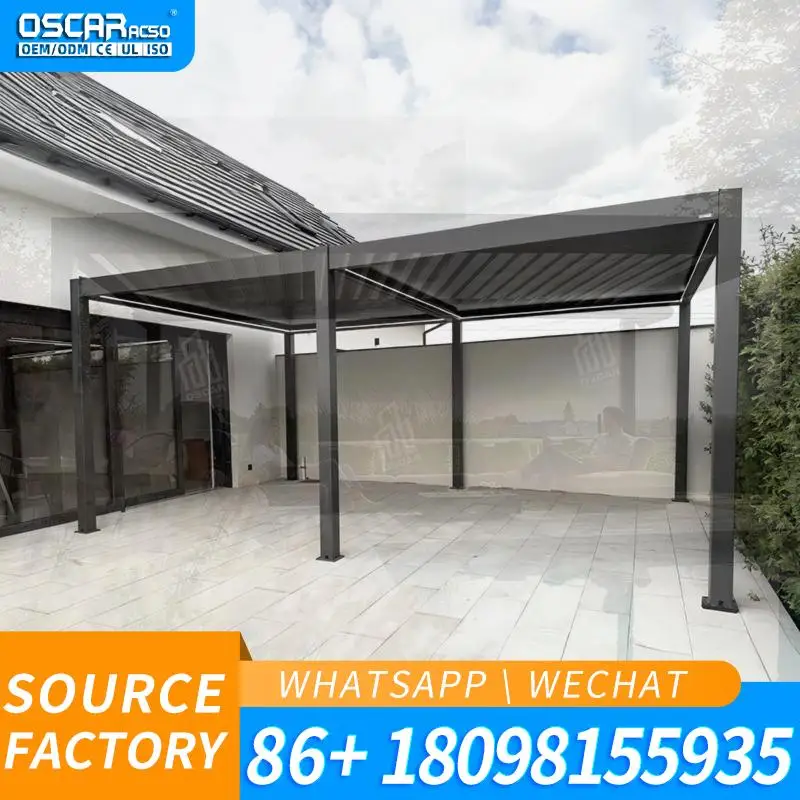 3x4 and 5x5 Hard Top Outdoor Luxury Metal Tech Gazebos with Netting Electric Roof Aluminium Pergola for Garden Backyard Park Out