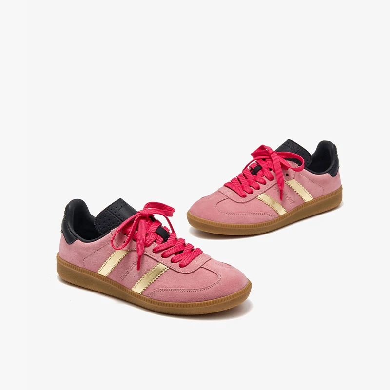 BEAUTODAY Trendy Pink Sneakers Women Cow Suede Patchwork Leather Lace Up Casual Training Shoes Woman Handmade 29839
