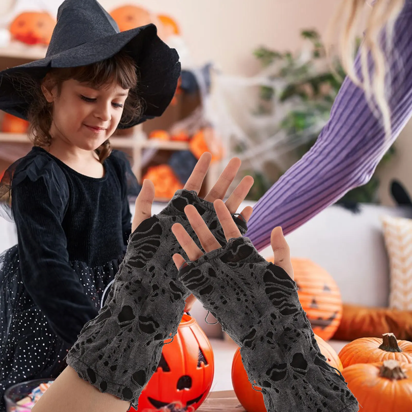 

Black Fingerless Gloves Half-finger Punk Gothic Accessories Warm Hands Spider Web Glove Halloween Cosplay Functional