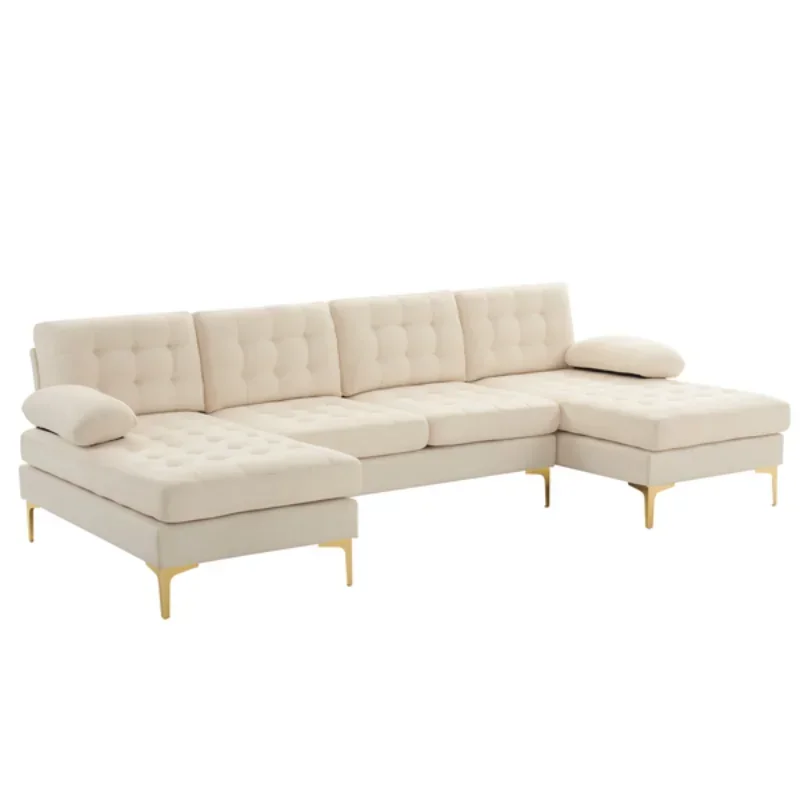 Premium U-Shape Sofa Bedroom Modular Sofa Wooden Frame Iron Frame Relax Feet Beige Sofa Luxury Living Room