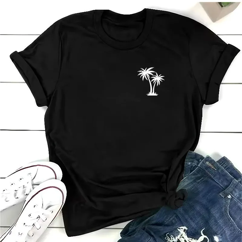 

Футболка Cemiseta с минималистичным дизайном «Кокосовая пальма», унисекс, уличная футболка Estilo, повседневная посадка, быстрая доставка, 2025 г.