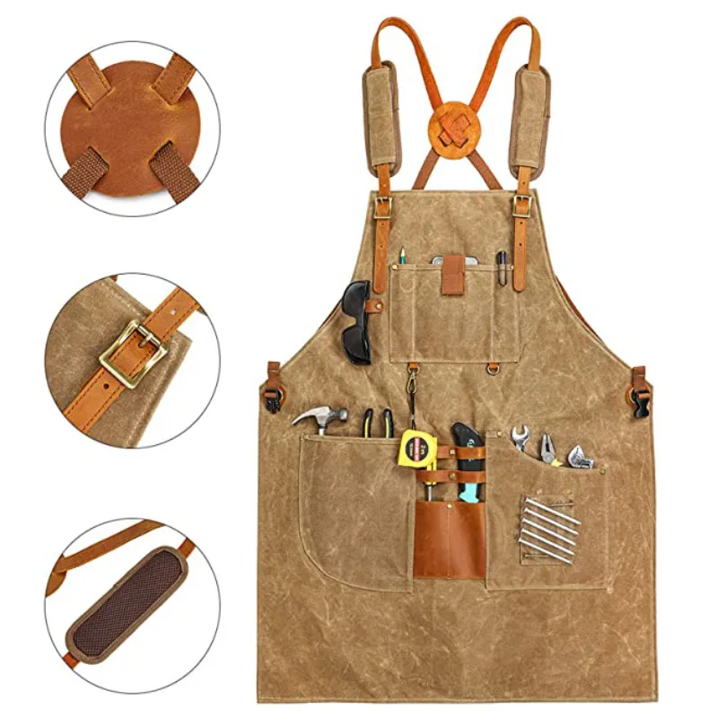 Thick Canvas Split Tool Apron Waterproof Thickening Vintage Garden Multi-use Storage Craftsman Pockets Tall Adult Loger Apron