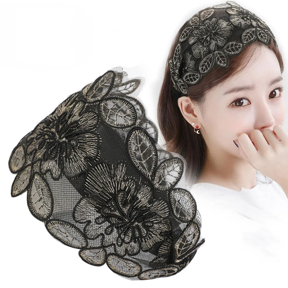 Vintage Summer Broadside Toothed Non-slip Floral Printed Hair Bands Headband Head Hoop Hair Accessories