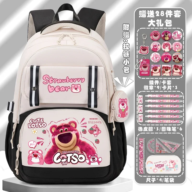 Sanrio-mochila escolar de oso de fresa para niños, mochila ligera informal de dibujos animados de gran capacidad para estudiantes, nueva