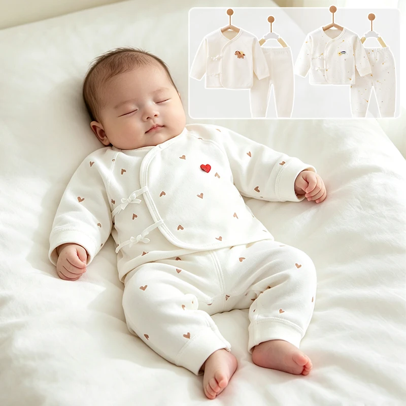 100% Cotton Newborn Baby 2-Piece Clothing Set Soft Long Sleeve Infant Top Pants Pajama Set Baby Underwear Outfit for 0-6 Months