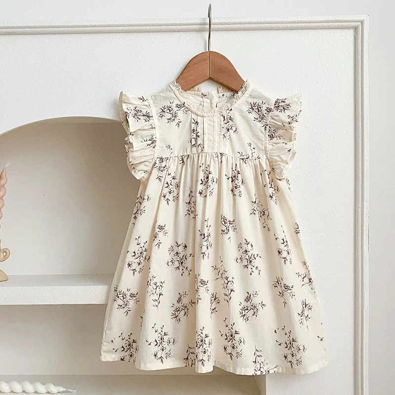 Fashion Flowers Kids Clothing Baby Girls Dress Flying Sleeve Ruffles Cotton Backless Newborn Infant Princess Dress Party Dresses