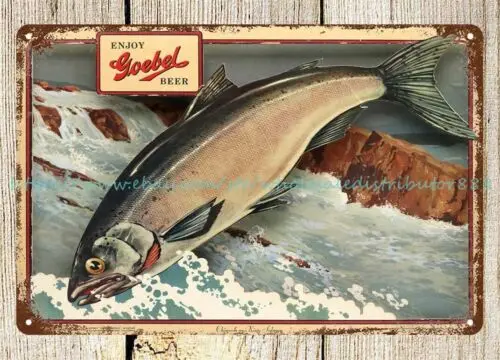 GOEBEL BEER SIGN WITH LEAPING KING SALMON 1954 metal tin sign home decor usa