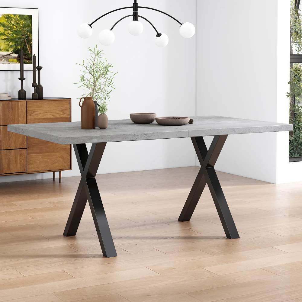 Esstisch, gekreuztes Design, rechteckiger Esstisch, Couchtisch, moderner, einfacher Esstisch aus Schmiedeeisen, 140 x 80 x 76 cm – Detail 11
