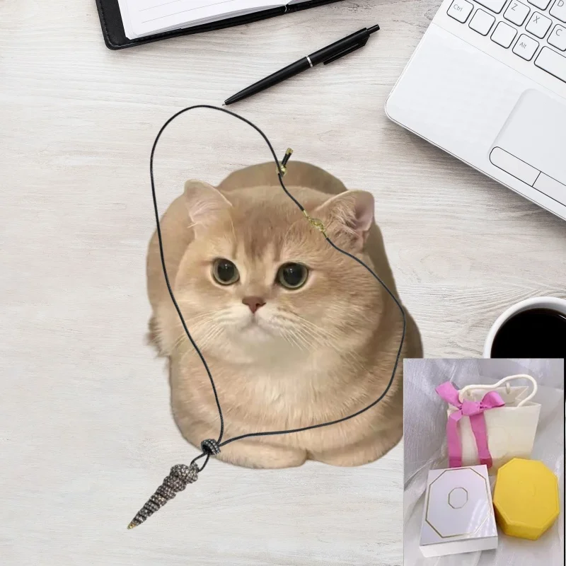 2025, superventas, accesorios para gatos, collar de cuerda negra con concha tachonada de diamantes de estilo veraniego para que los amigos regalar como regalo de fiesta
