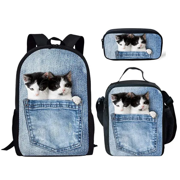 

Luxury Novelty Cool Cat Animal horse 3D Print 3pcs/Set pupil School Bags Laptop Daypack Backpack Lunch bag Pencil Case