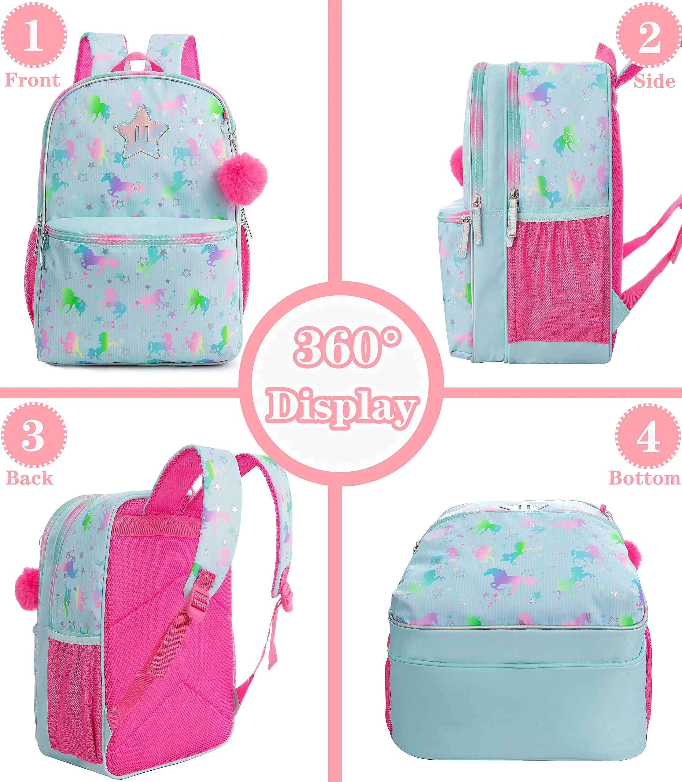 Meetbelify Backpack for Gilrs Backpacks for Elementary Students Kids School Backpack with Lunch Box for Teen Girls