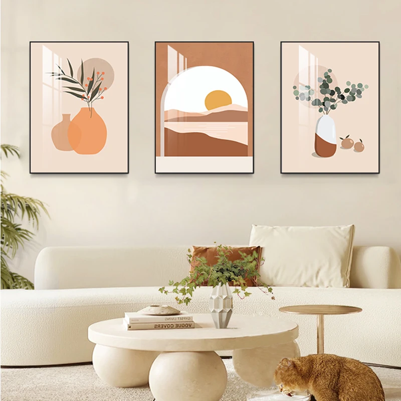 Nordic-style living room decoration abstract triptychs INS-style still life paintings Morandi-colored artistic home decorations