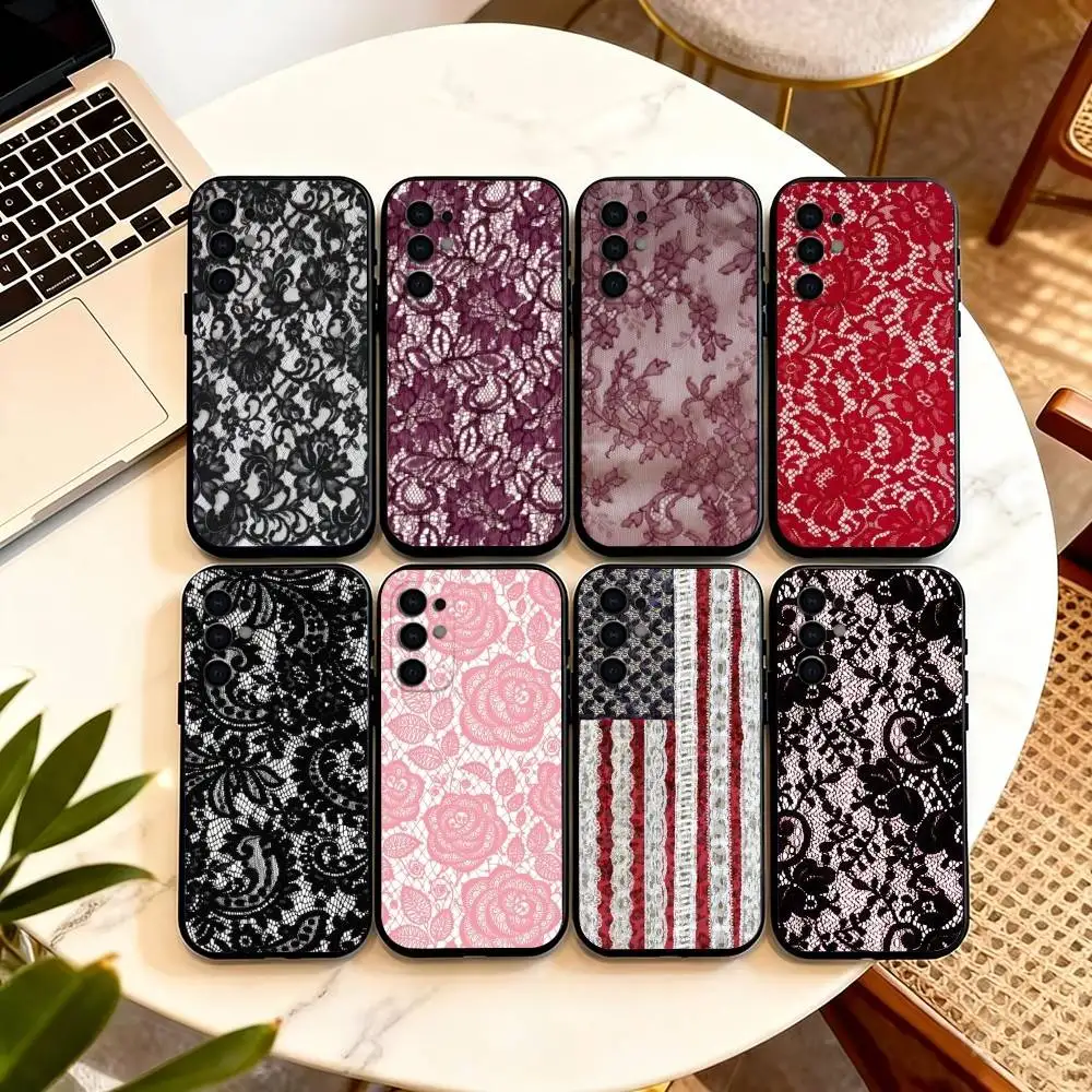 

Sexy Lace P-Print Phone Case Black Silicone Soft For Samsung S25,S24,S21,S22,S23,S30,Ultra,S20,Plus,Fe,Lite