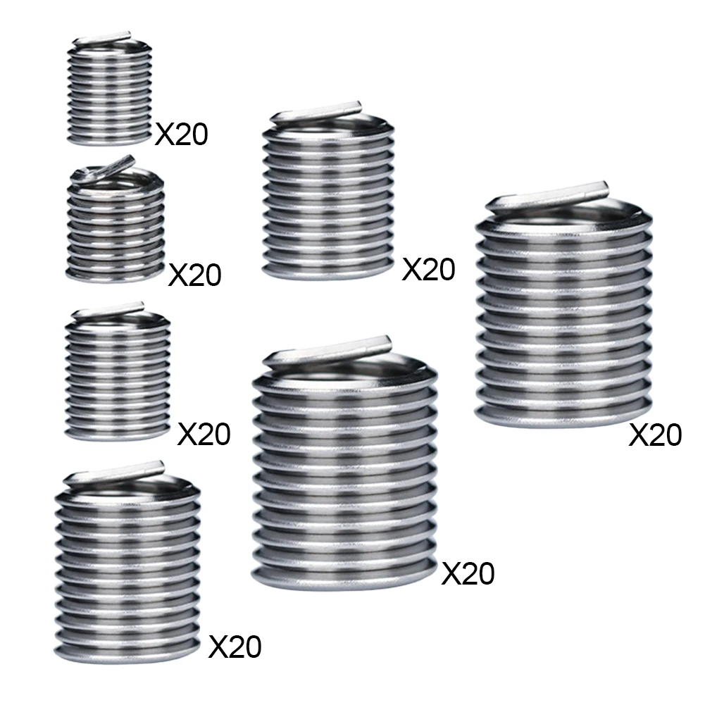 140pcs Threaded Inserts M3/M4 M5 M6 M8 M10/M12 Stainless Steel Thread Repairing Tool Helicoil Thread Repair Kit Set