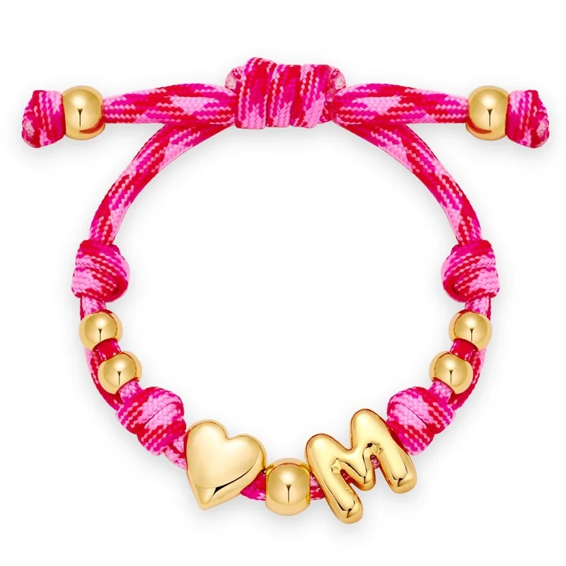 

Bubble Initial Bracelets for Women Dainty 14K Gold-Plated Knotty Bubble Letter Initial Heart Bracelet Adjustable Rope Bracelets