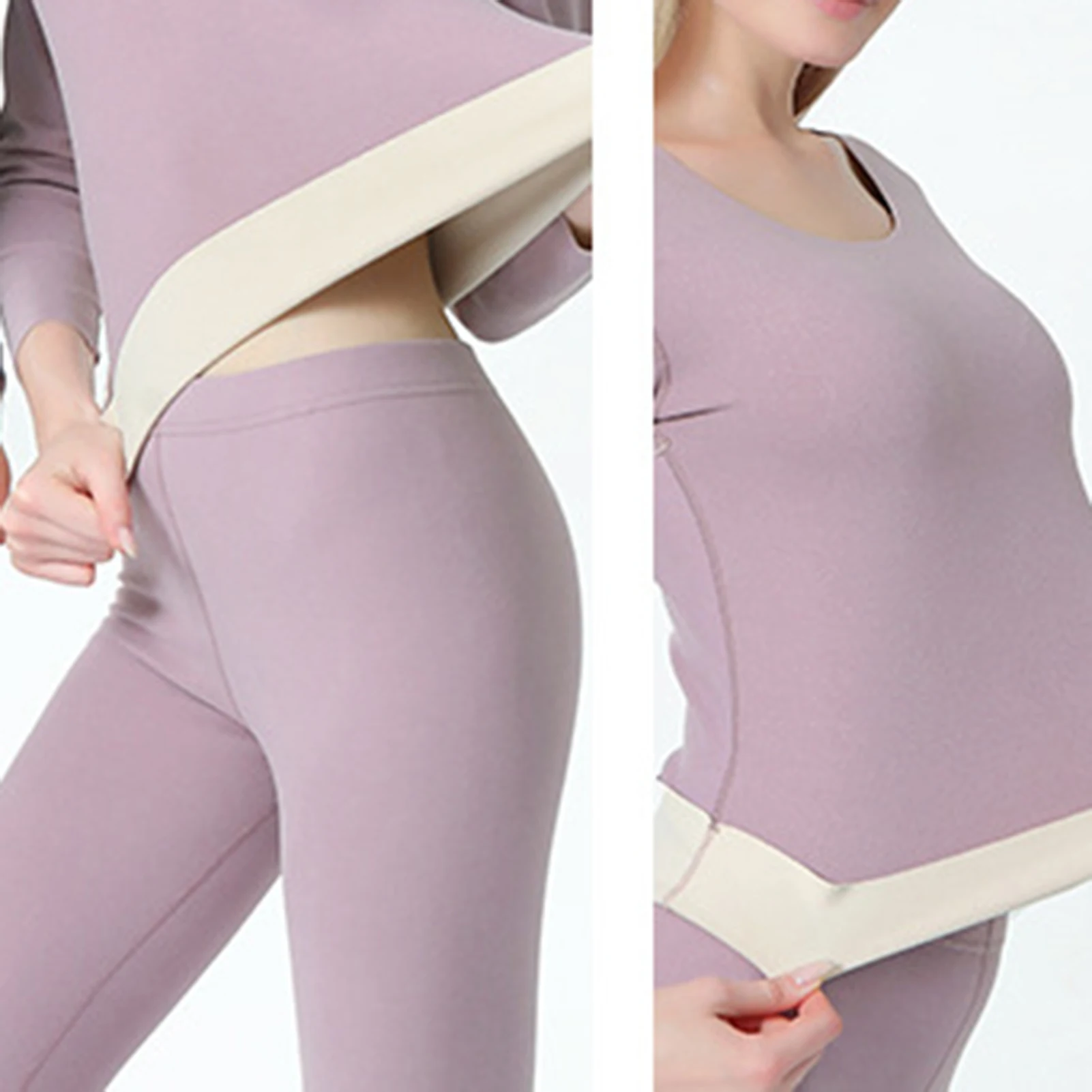 Thermal Underwear Set Women's Winter Fleece-Lined Long Johns Heating Inner Wear for Casual Daily Travel Home