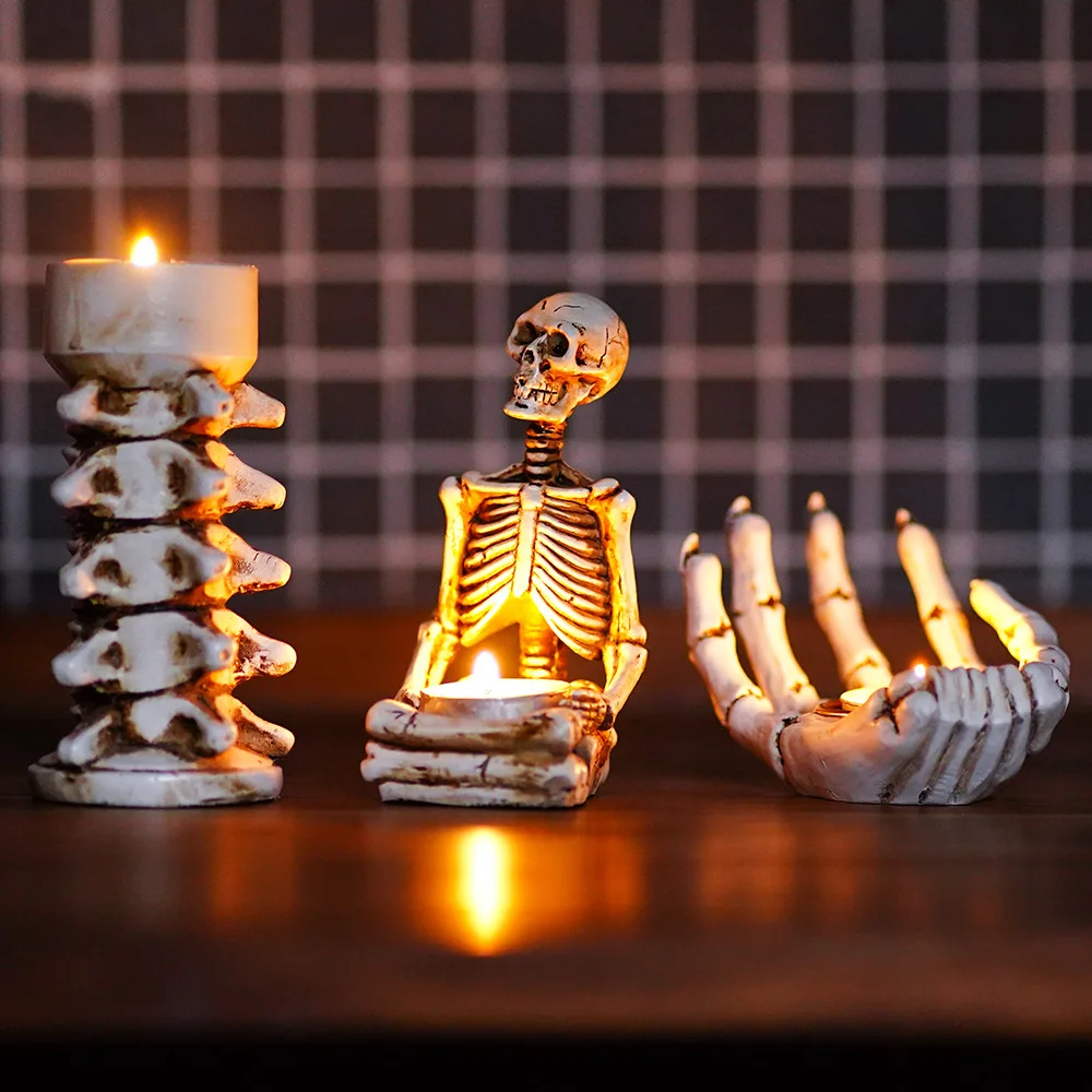 Creative Skull Series Meditation Skull Claw Spine Candlestick Ornaments Halloween Festival Personalized Atmosphere Decorations