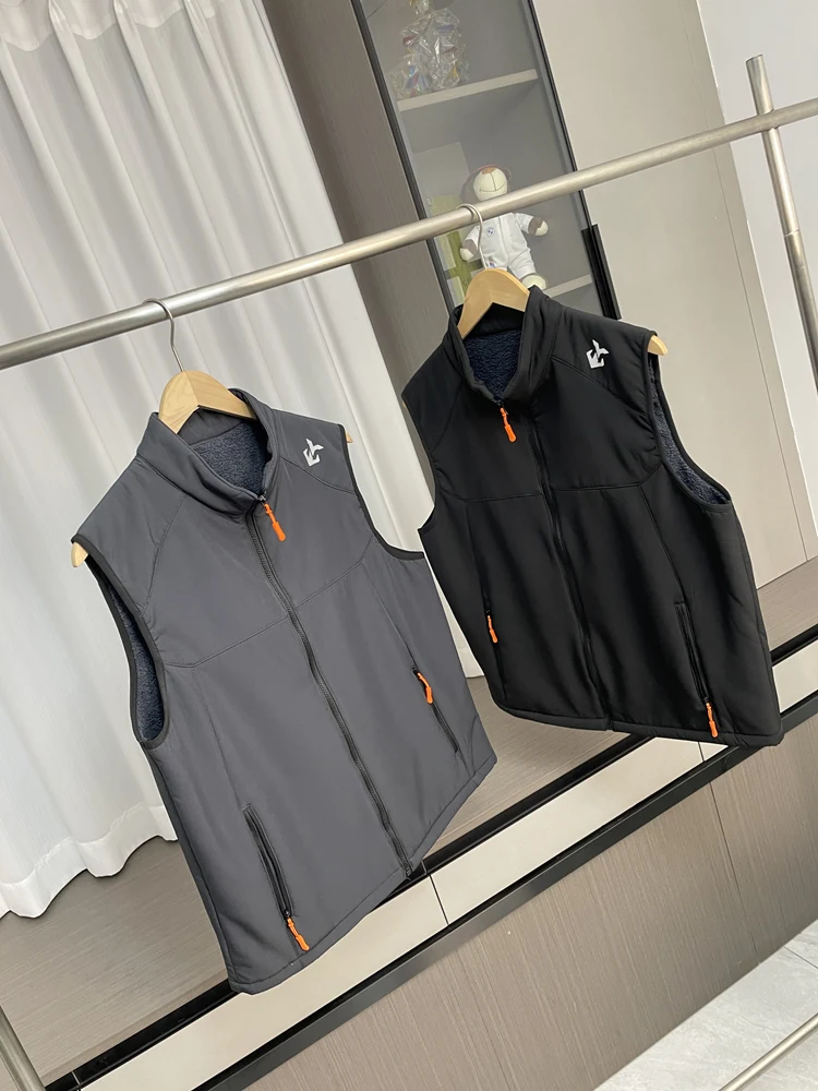 

High-End Men's Fce-Lined Casual Outdoor Vest Sli Windproof Warm Stand Fit Youth Faion Winter Leisure Activi