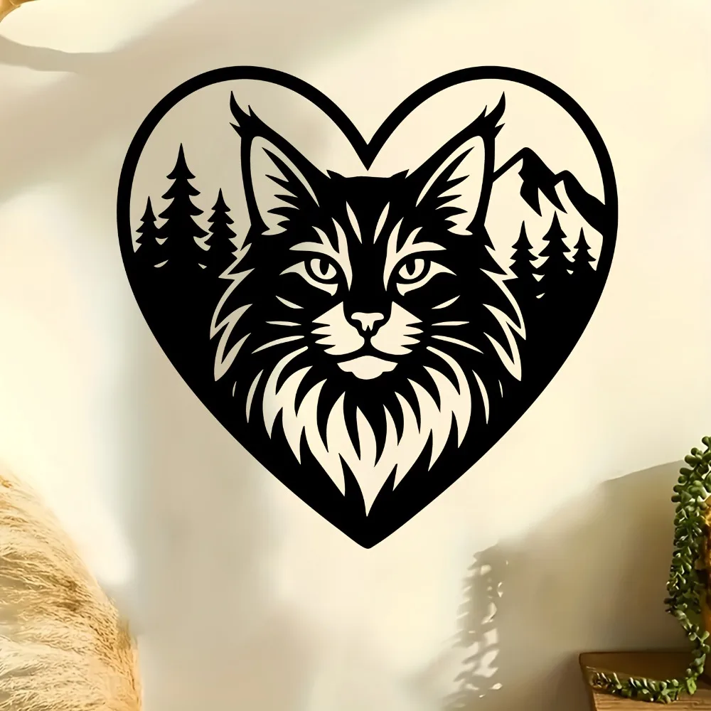 CIFBUY Wrought Iron Metal Wall Art Heart Shaped Cat Sculpture For Rust Resistant Weatherproof Indoor Outdoor Hanging Decor