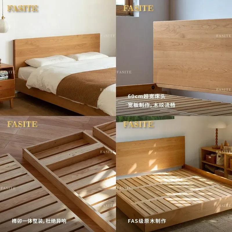 For Nordic Black Walnut Cherry Red Oak All Solid Wood Modern Simple Double Bed Bedroom Furniture Environmental Protection