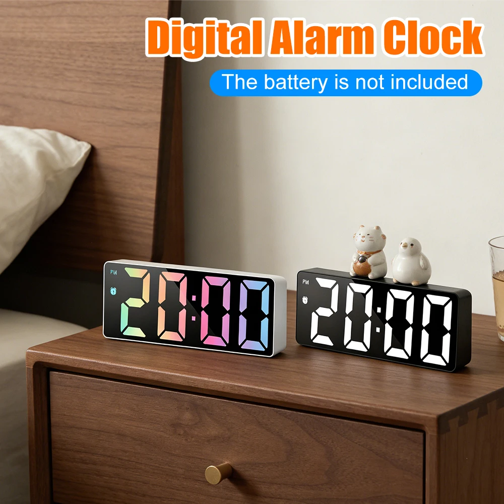 Digital Alarm Clock with LED Display Date Temperature Dimmable Snooze Electric Desk Clock for Bedrooms Bedside Home Office