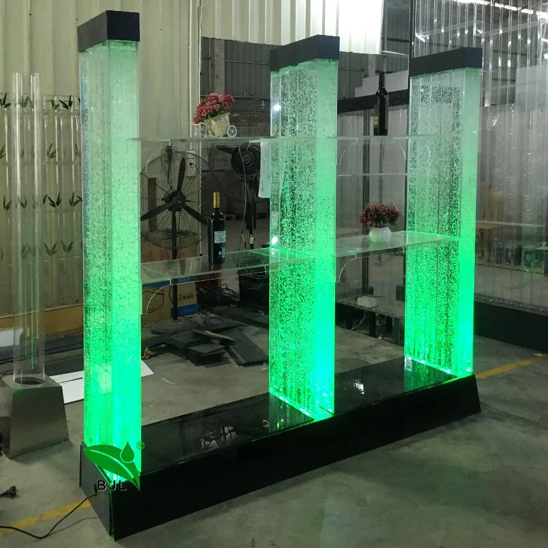 2025customized. luxury LED color changing home bar liquor display cabinet with aquarium bubble square columns