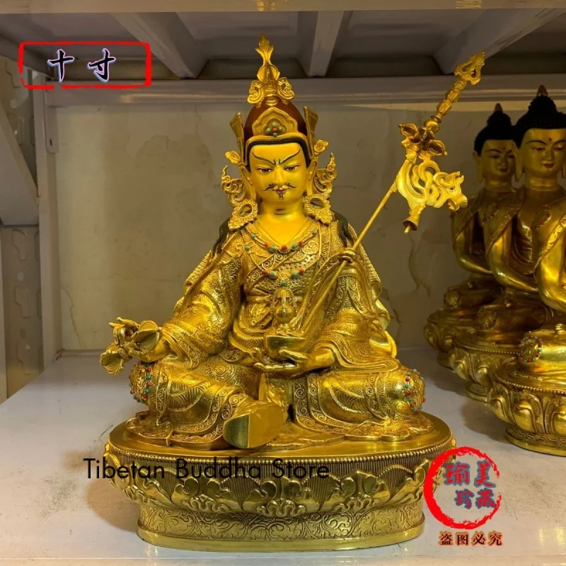 

Padmasambhava Seiko Copper Gilt Buddha Statue Inlaid Gem 10-Inch High 33cm Boutique Lotus Master 33.33cm Copper Low