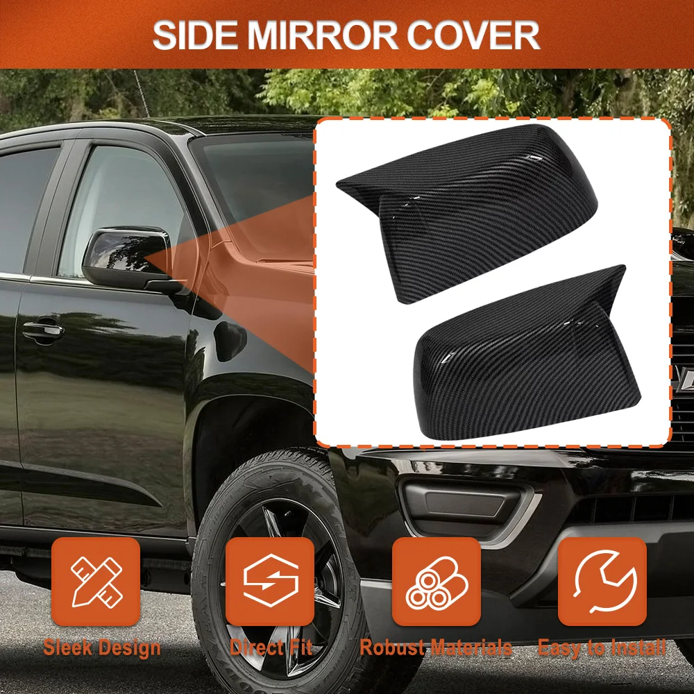 

2Pcs Car Rearview Side Wing Mirror Cover Cap Case Trim For Chevy Colorado 2015-2022 GMC Canyon 2014-2022 Carbon Fiber Black