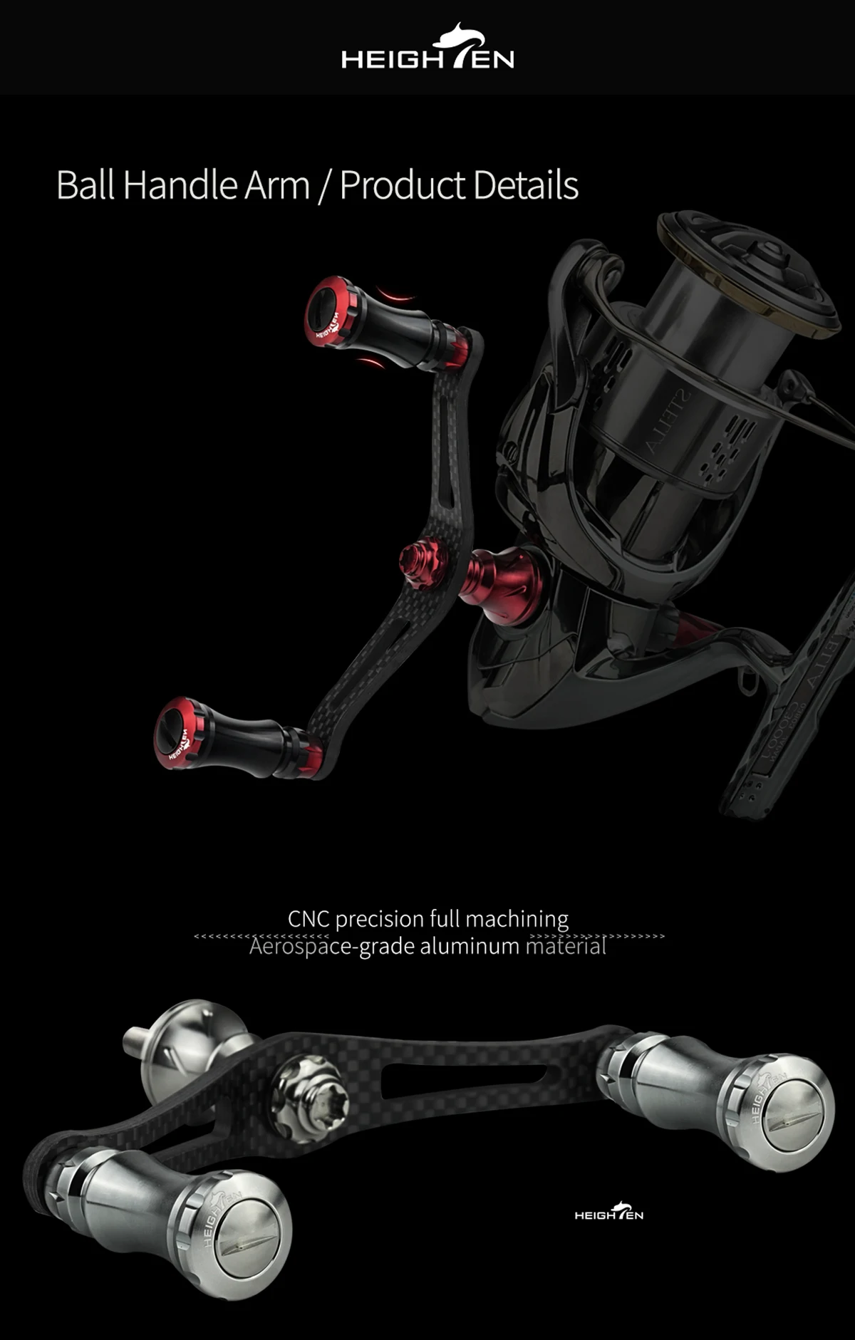HEIGHTEN Spinning Carbon Reel Griff 90mm für Shimano Daiwa – Detail 3