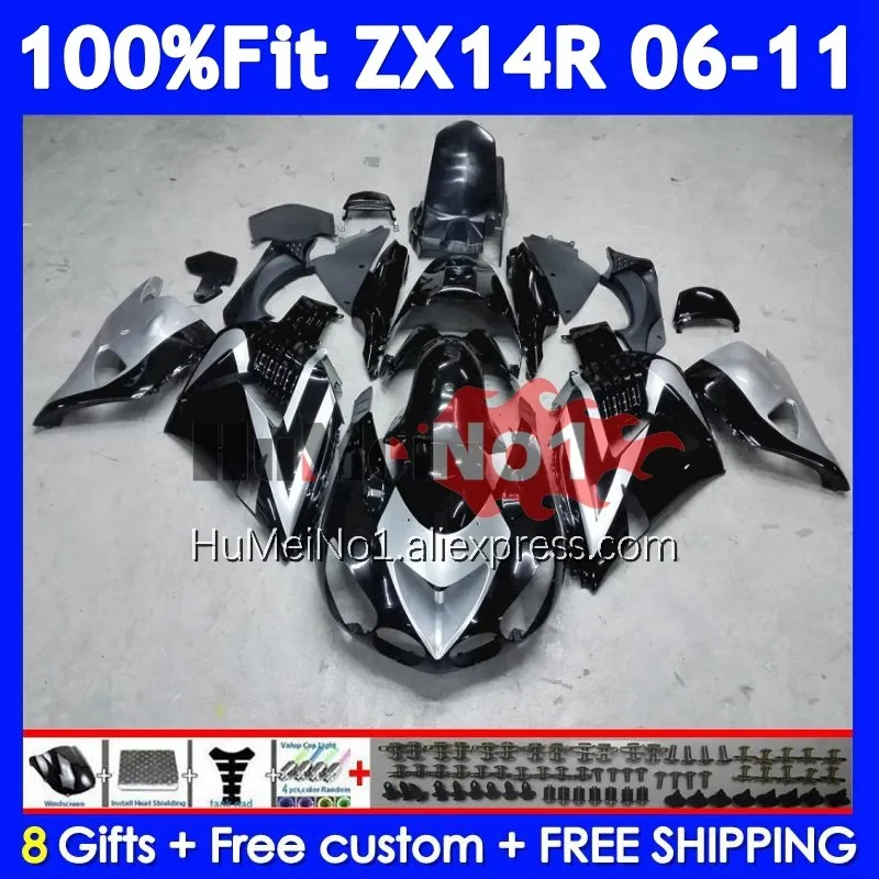 Body For KAWASAKI NINJA ZX 14R ZX14R 06 07 08 09 Silver blk 10 11 227No.21 ZX14 R ZX-14R 2006 2007 2008 2009 2010 2011 Fairing