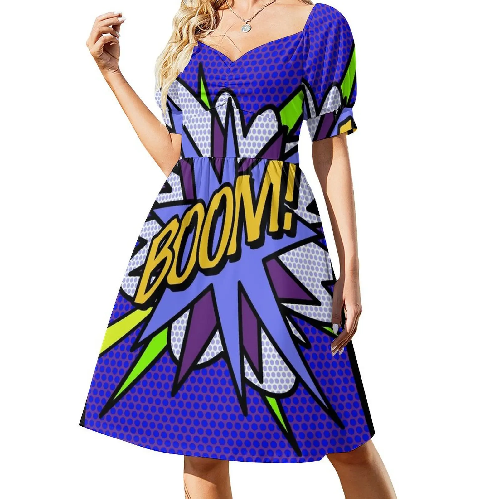 BOOM Comic Book Purple Pop Art Modern Fun Retro Cool Short Sleeved Dress dress women's evening dress 2025