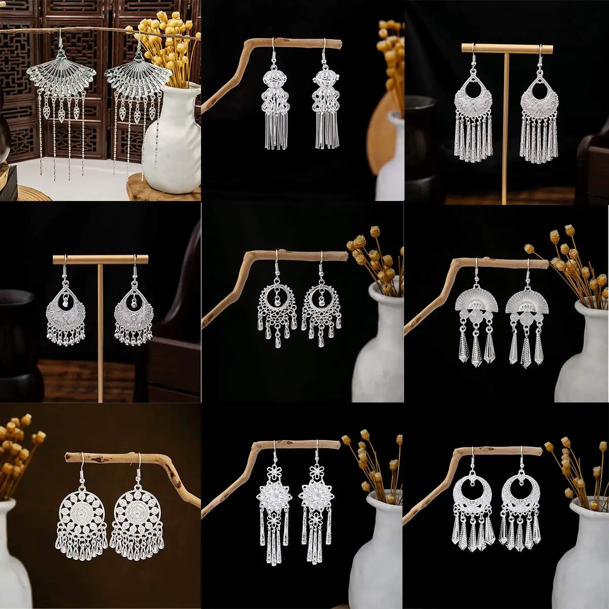 

Ethnic Style Vintage Women's Earrings Metal Hook Geometic Charm Dangle Tassel Pendant Bohemian Female Jewelry Accessories Gift