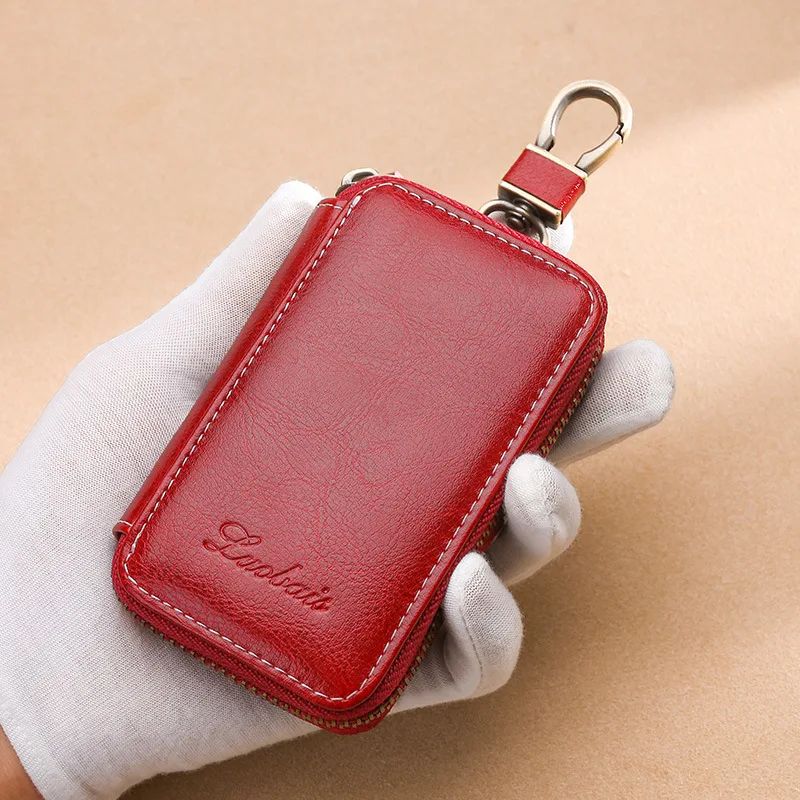 Cartera de cuero genuino Unisex para llaves, organizador de bolso, cartera para ama de llaves de coche, tarjetero