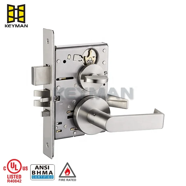 KEYMAN High Security Hardware Door Lock Body Wood Metal Door Cylinder Stainless Steel Entrance Mortise Door Lock ANSI Grade 1