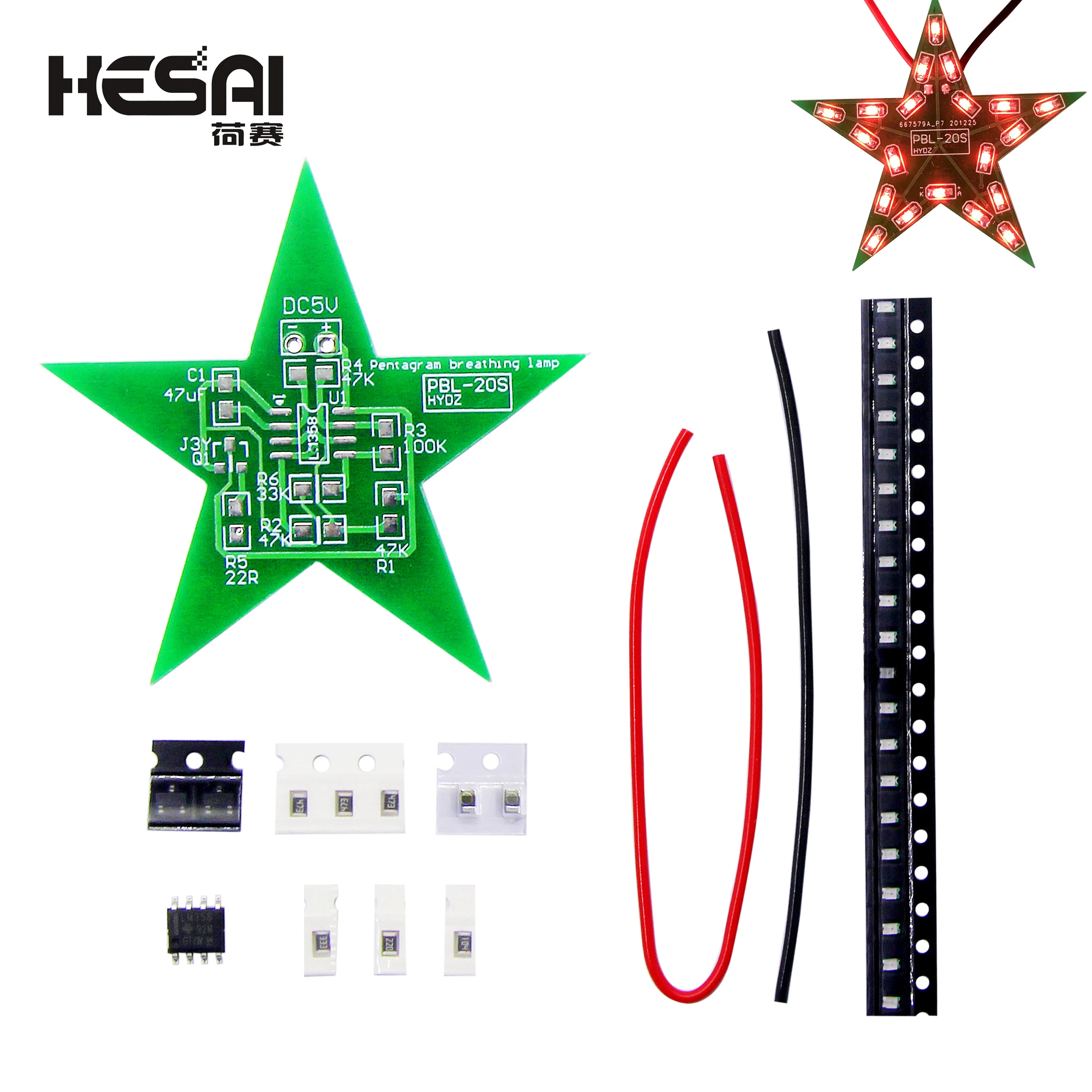 Students Training DIY Kit Five-Pointed Star Breathing Light Gradient LED Light for Christmas Soldering Training Red