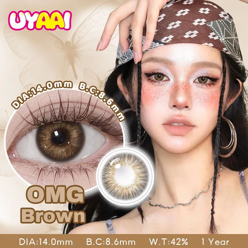 Uyaai cor contato marrom olho cor lentes maquiagem pupilas coloridas mulher maquiagem lente verde lente preta olhar natural mulher acessórios