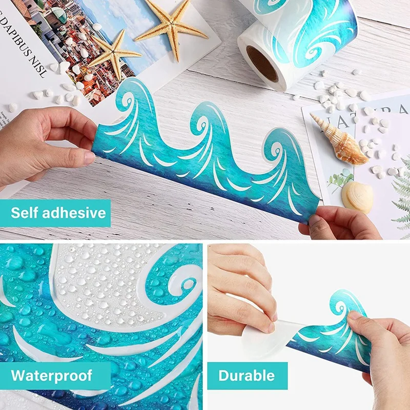 Ocean Wave Bulletin Board Border Sticker Classroom Blackboard Bulletin Board Decorative Paper Self-Adhesive Border Trim