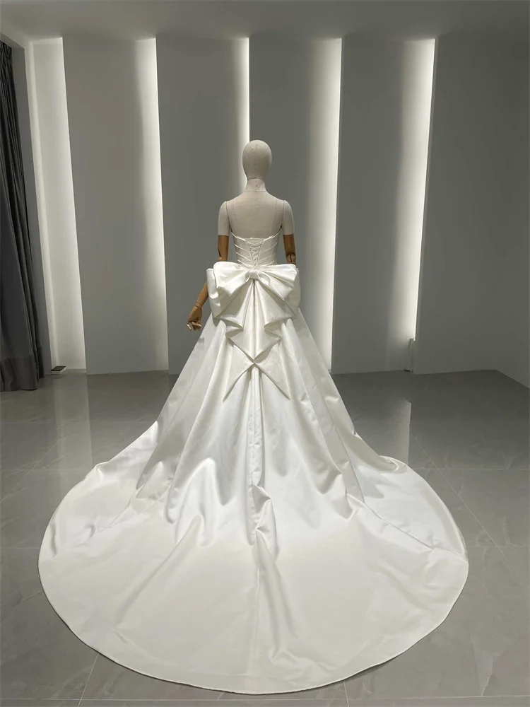 Royal Muse High-End Satin Wedding Dress For Women Tube Top Skirt With Pearls String Of Pearls Bridal Gown Vestido New Design