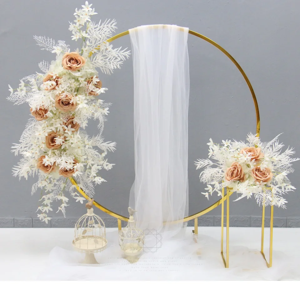 

1.8M Gold-Plated Shiny Wrought Iron Round Flower Stand Wedding Arch Props Flower Door Shelf Party Backdrop Balloon Decor Frame