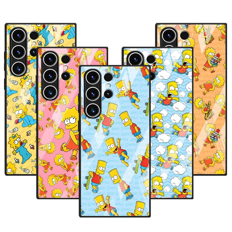 Glass Case for Samsung Galaxy S26 S24 S22 S23 S25 S20 FE S7 Edge S9 S10 S21 Ultra S8 Plus The Simpsons Collage Duff Phone Cover