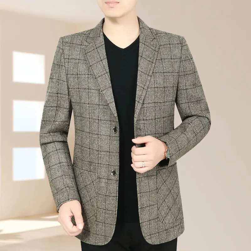 

Plaid Man Suits and Blazers Fashionable Coats Vintage Clothing Menswear Korean Style Clothes Casual New Jacket for Men Business