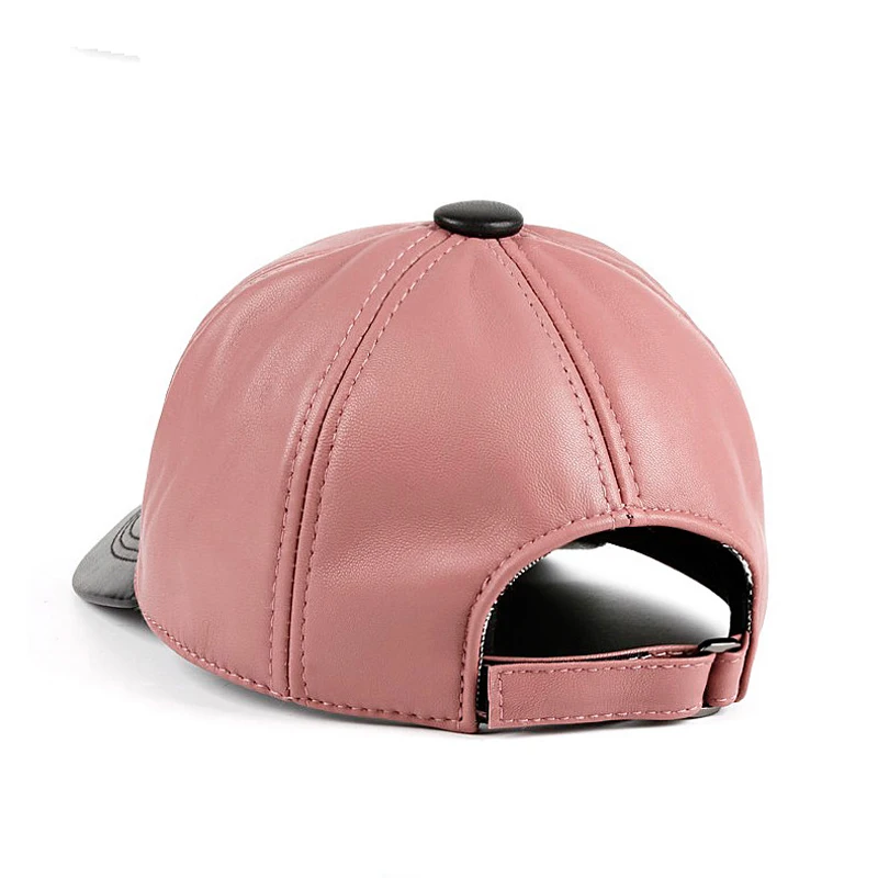 Spring Women Candy Color Real Leather Baseball Caps Men Ladies Youth Duck Tongue Wamr Hats Pink Hip Pop Bonnet Femme