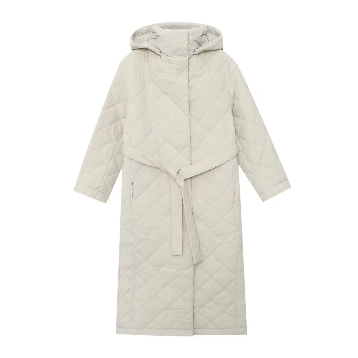 Abbigliamento donna 2025 autunno e inverno nuova giacca lunga in cotone con cappello rimovibile a collo alto in stile europeo e americano