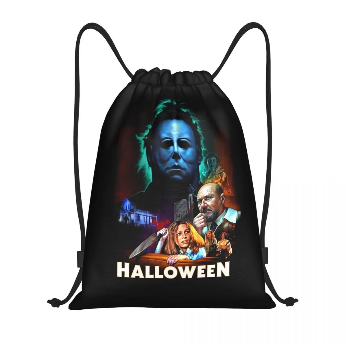 Custom Michael Myers Knives Drawstring Backpack Bags  Lightweight Halloween Movie Poster Gym Sports Sackpack Sacks for Shopping