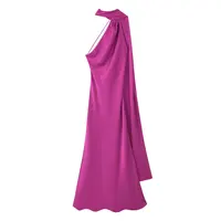 VEITCHE Elegant Women's Soft Silk Satin Long Dress Halter Backless Sleeveless Maxi Dresses Summer Lady Long Ribbon Party Gowns - Image 2