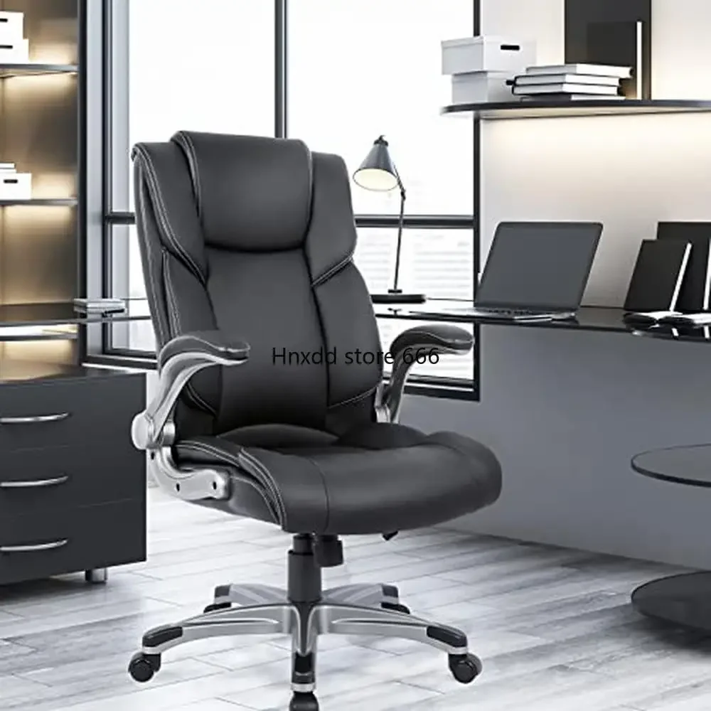 Ergonomic High-Back Office Chair with Flip-Up Arms Bonded Leather Swivel Desk  Inflatable Lumbar Support Tilt Lock Control