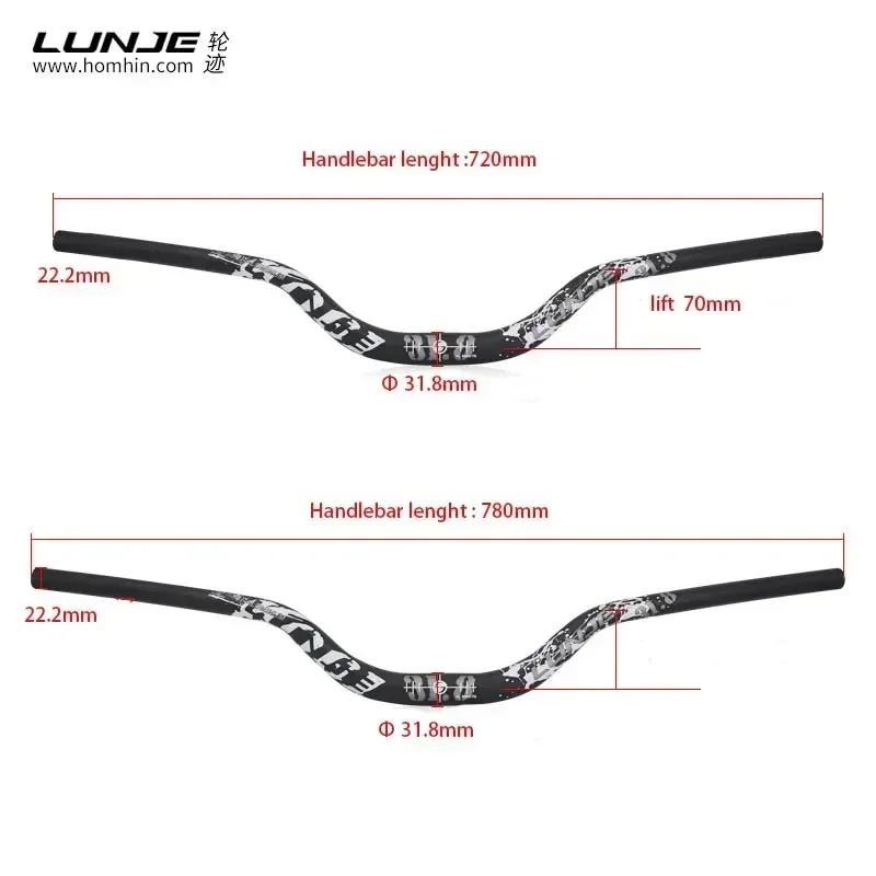 LUNJE Mountain Bike Handlebar 31.8mm  Bicycle Riser Bar 720/780mm Bicycle handlebar Aluminum Alloy MTB Handlebar Cycling Parts