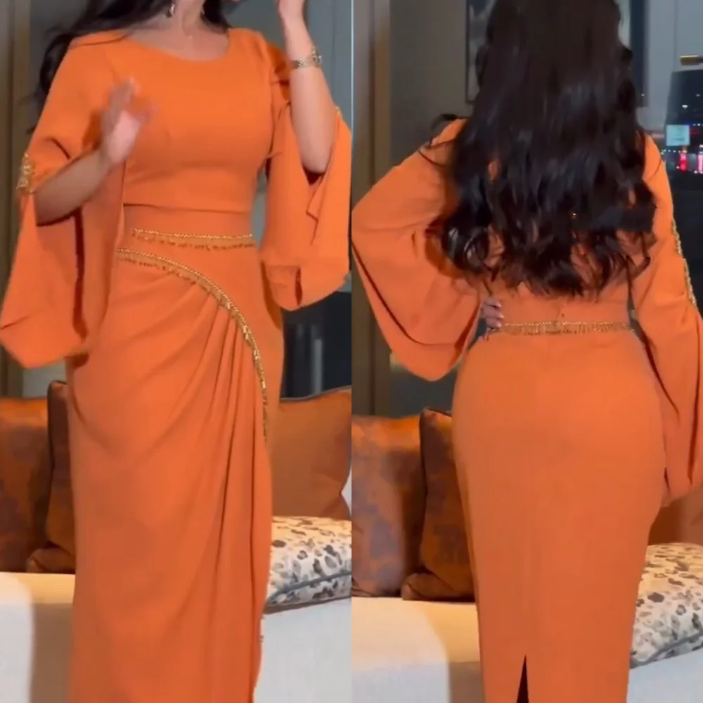 

Customized Pastrol Jersey Sequined Pleat Straight O-Neck Midi Dresses Bespoke Occasion Chinese Style Classic