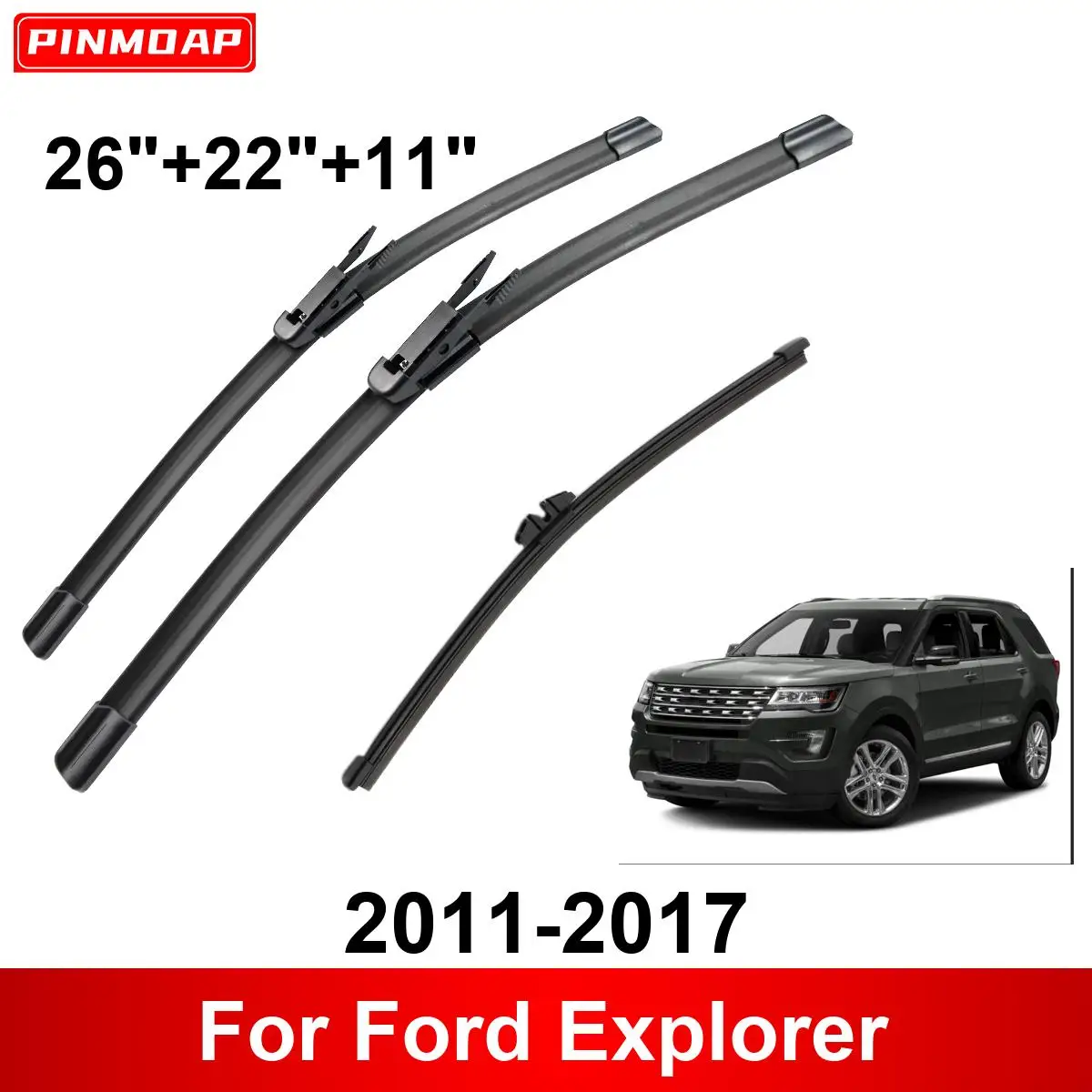 3PCS Car Wiper For Ford Explorer 2011-2017 Front Rear Wiper Blades Brushes Auto Accessories 2011 2012 2013 2014 2015 2016 2017