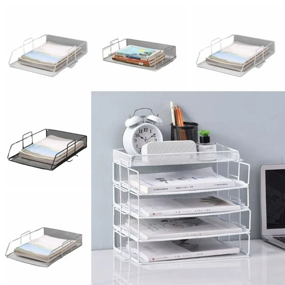 

Single Layer File Storage Rack Stackable Space Saving Desktop Document Shelf Durable a4 Letter Tray Organizer Newspaper